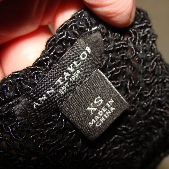 ANN TAYLOR Black Sleeveless CHUNKY Open Knit SCOOP Neck SWEATER Tank Sz XS - Picture 5 of 5